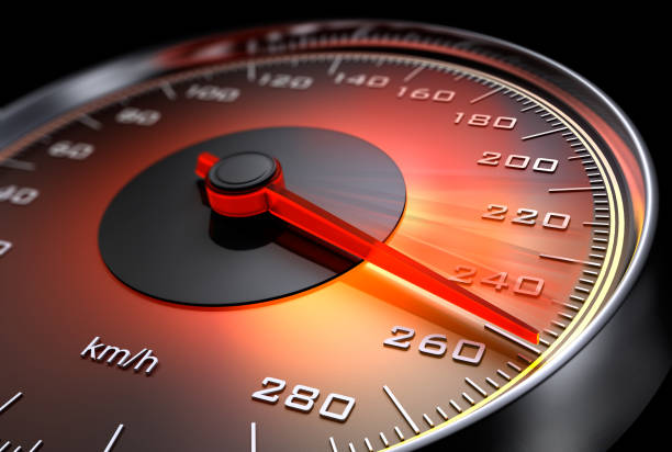 Speedometer High Speed Dark stylish speedometer with needle moving to 260 km/h and beyond racecar stock pictures, royalty-free photos & images