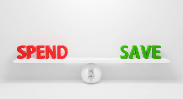 Spend or save isolated on white background. conceptual business concept. 3d render design for banner on website. Symbolize gray sphere ball between spending or saving money in balance. Finance design. Spend or save isolated on white background. conceptual business concept. 3d render design for banner on website. Symbolize gray sphere ball between spending or saving money in balance. Finance design. spending money stock pictures, royalty-free photos & images