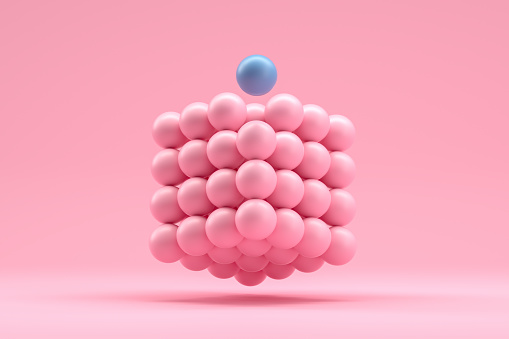 3D Rendering of Sphere Blocks in cube shape, in a row, education, architecture, backgrounds.