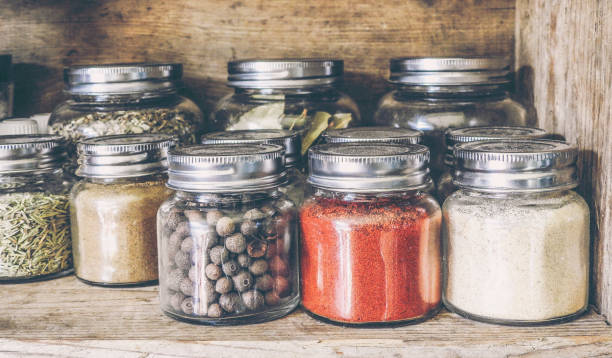 Spices in the glass jar stock photo