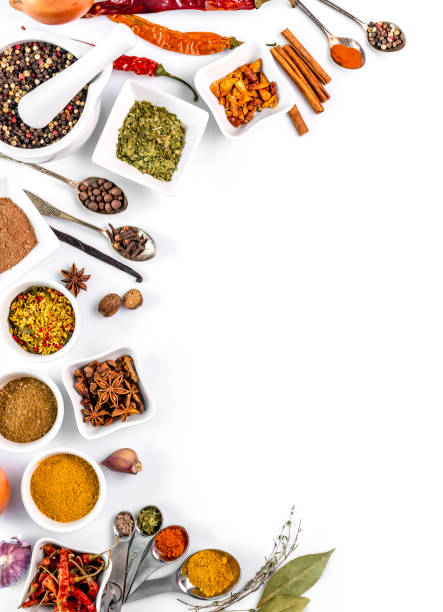 spices on white background isolated with place for text stock photo