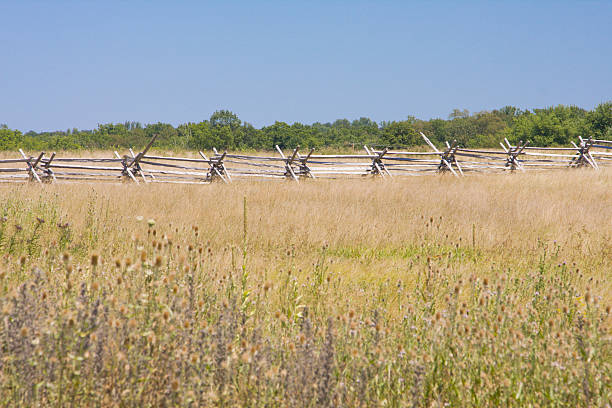 Spilt Rail Fence in Open Field stock photo