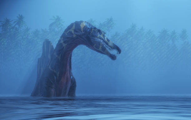 Spinosaurus in the lake . This is a 3d render illustration. stock photo