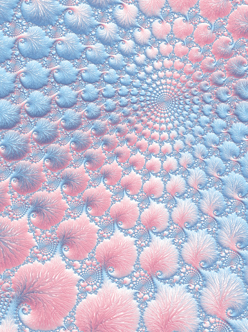 Spiral Reef Coral Nautilus Abstract Sea Shell Swirl Wave Pattern Blue Pink Pale Pastel Morphing Flowing Ornate Leaf Shape Summer Springtime Sunrise Texture Mediterranean Culture Squiggle Curled Up Knick Knack Retro Style Fantasy Surreal Fractal Fine Art Digitally Generated Image for banner, flyer, card, poster, brochure, presentation