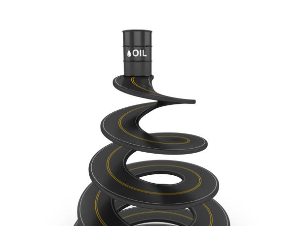 Spiral Road with Oil Tank - 3D Rendering Spiral Road with Oil Tank - White Background - 3D Rendering oil  stock pictures, royalty-free photos & images