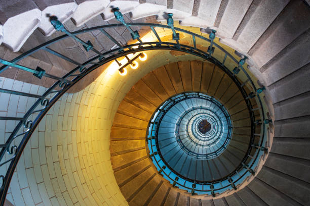Spiral staircase inside the Eckmuhl lighthouse stock photo