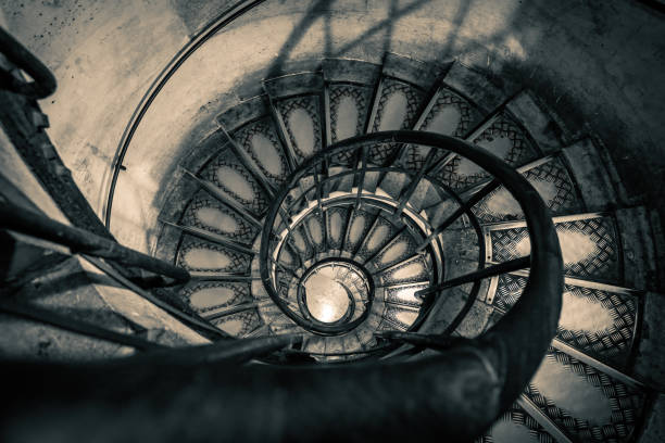 Spiral stairs inside Arc de triomphe in Paris stock photo