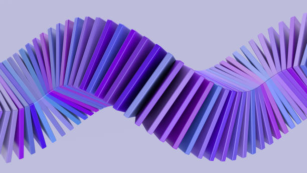 Spiral with blue and purple glossy blocks. Abstract illustration, 3d render. stock photo