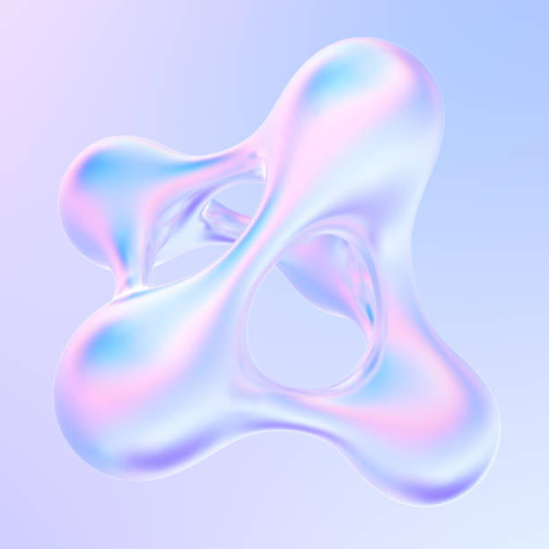 Splash of holographic liquid metal  3d rendering fluid shape stock photo
