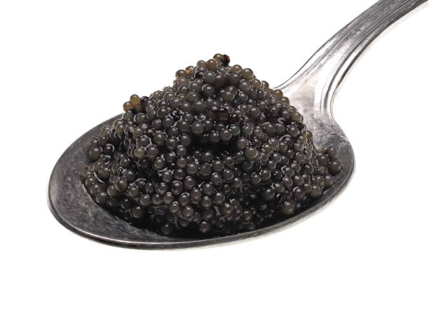 A spoonful of black lumpfish roe, a cheap caviar alternative stock photo