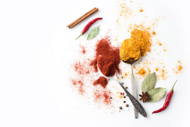 skedar med paprika och curry - krydda bildbanksfoton och bilder