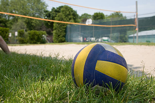 sport volleyball on grass stock photo