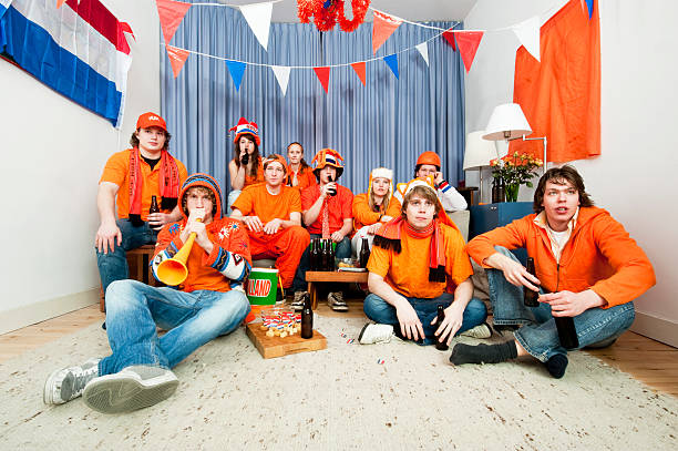 Sports fans at home stock photo