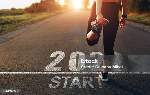 istock Sports girl who wants to start the new year 2022. Concept of new professional achievements in the new year and success 1344917658