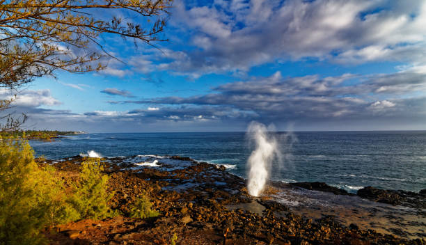 Spouting Horn blowhole Koloa near Poipu, Kauai, Hawaii stock photo