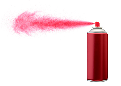 red color spray paint spraying isolated on white