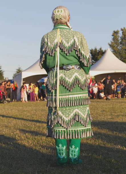 Squamish First Nations Powwow, Elder jingle dancer stock photo