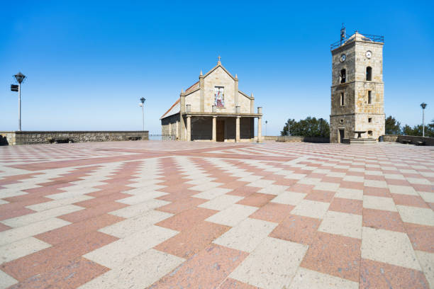 Square, Chapel and bell tower on the summit of Mount Gelbison, a place of pilgrimage in the mountains of Cilento, Campania,Italy stock photo