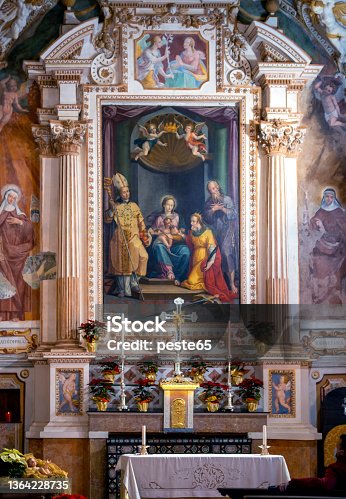 istock St. Caterina del Sasso Hermitage main altar. Color image 1364228735