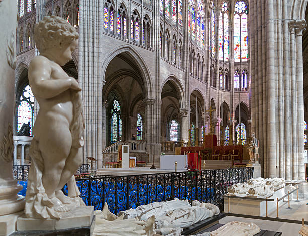St. Denis Cathedral "Royal graves in the Basilica of St. Denis, near Paris, France. The first gothic church ever built. Paris, France." basilica stock pictures, royalty-free photos & images