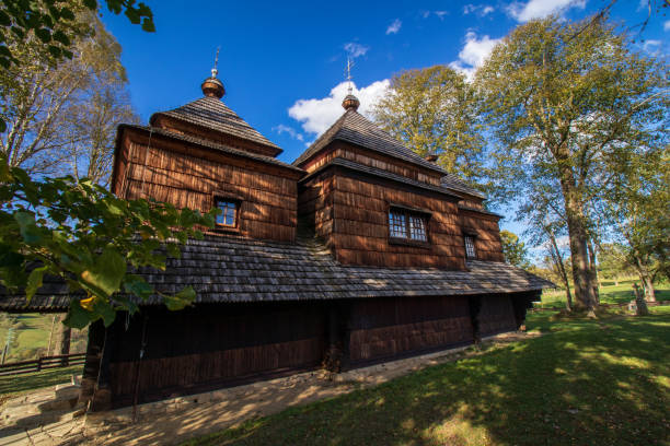 St. Michael Archangel's Church, Smolnik Old wooden church in the mountains. Smolnik bieszczady mountains stock pictures, royalty-free photos & images