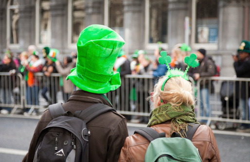 Dublin, Ireland - March 17, 2011: In Dublin locals and tourists line the streets awaiting the start of the St. Patricks Day Parade.