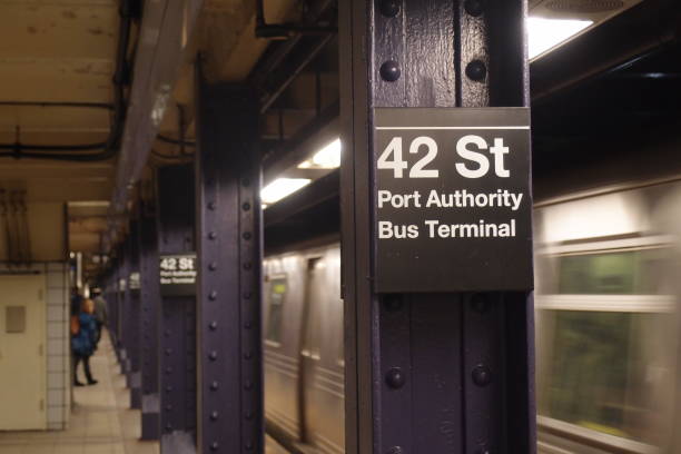42 St sign at 42nd Street station stock photo