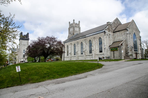 St. Thomas Anglican church and United church of Canada of Belleville stock photo