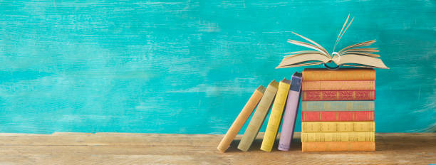 stack of books ,panorama, reading, education, literature concept stock photo