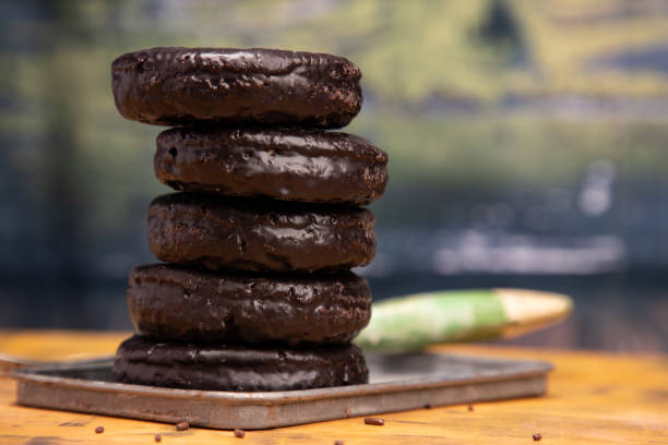 Stack of Chocolate Donuts stock photo