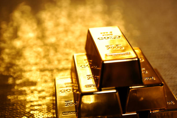 Stack of gold bars stock photo