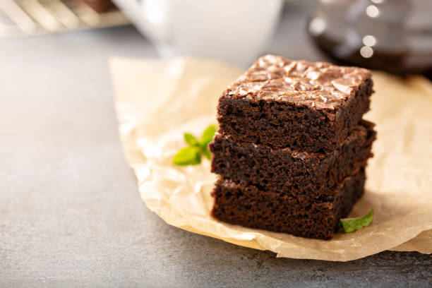 Stack of moist fudgy brownies stock photo