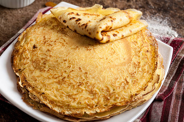 Stack of pancakes on a plate stock photo