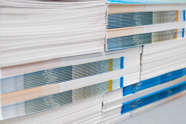 Stack of printed materials stock photo