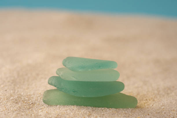 Stack of Sea Glass on the Sand stock photo