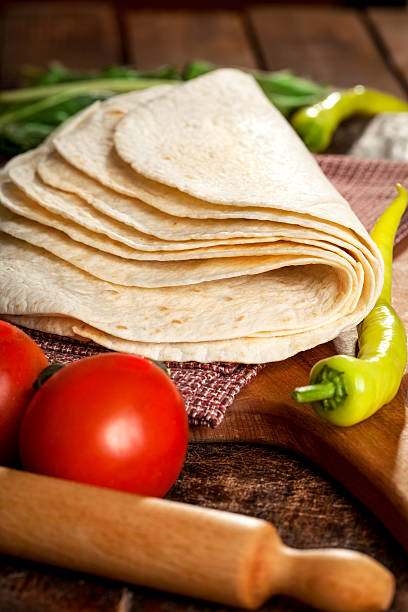 Stack of whole wheat tortillas stock photo