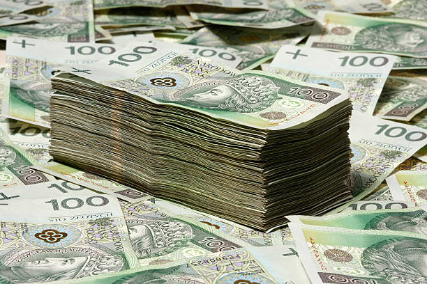 Stack polish money stock photo