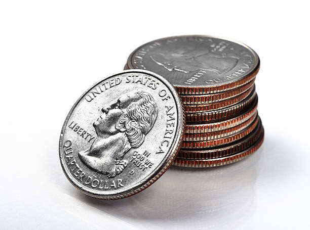 stack quarter coins stock photo