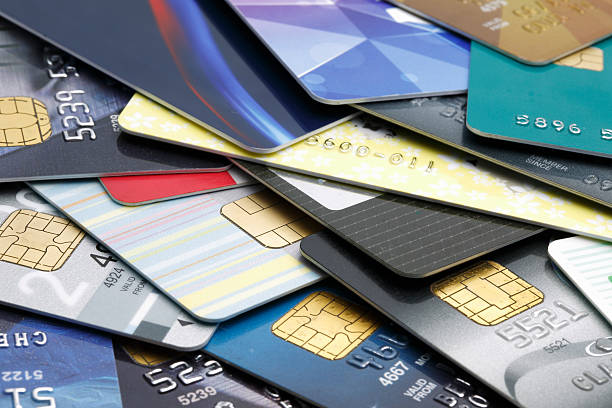Stacked credit cards stock photo