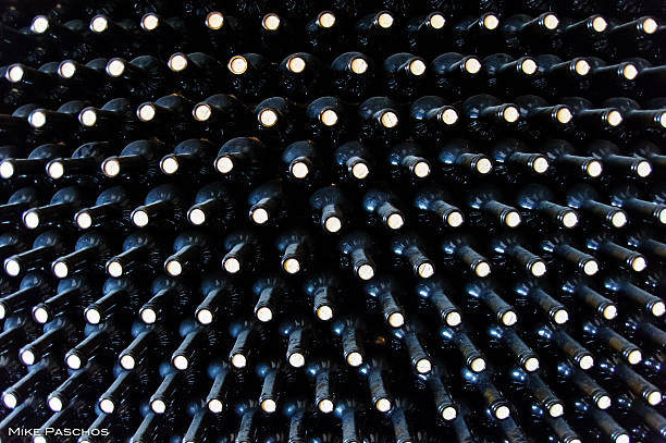 Stacked wine botles stock photo