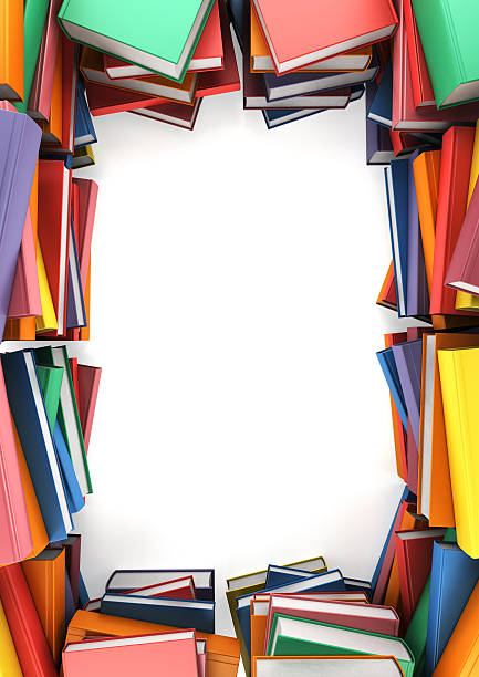 Stacks of books arranged in a frame shape stock photo