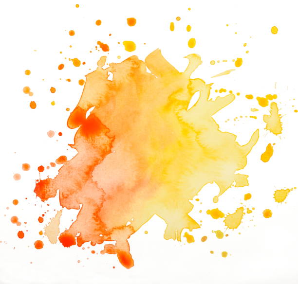 stain orange watercolor stain orange watercolor isolated on white tempera painting stock pictures, royalty-free photos & images
