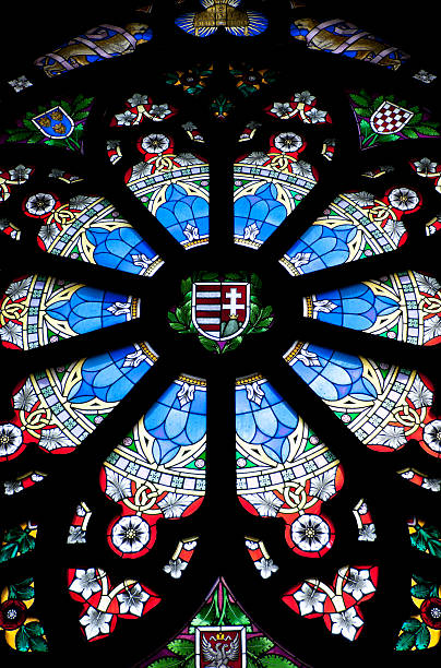 Stained glass in Budapest stock photo