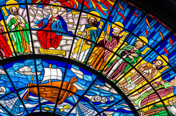 Stained Glass Stainded glass in the Basilica of Eger, Hungary. saints stock pictures, royalty-free photos & images