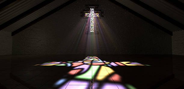 Stained Glass Window Crucifix Light Ray Color stock photo