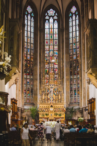 布爾諾， 捷克共和國 - 2019年6月16日： 布爾諾大教堂教堂的彩色玻璃窗 - vera pauw 個照片及圖片檔