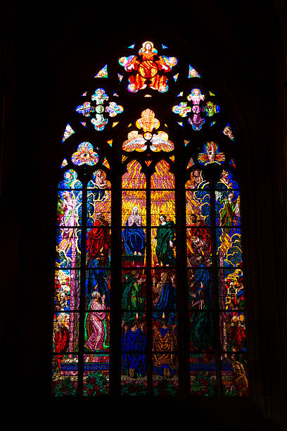 Stained glass windows of St. Vitus in Prague, Czech Republic  prague art stock pictures, royalty-free photos & images