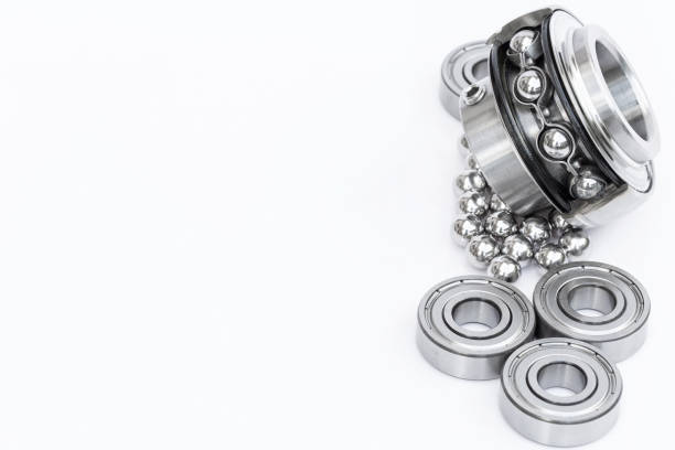 Stainless steel bearings on the white background. stock photo