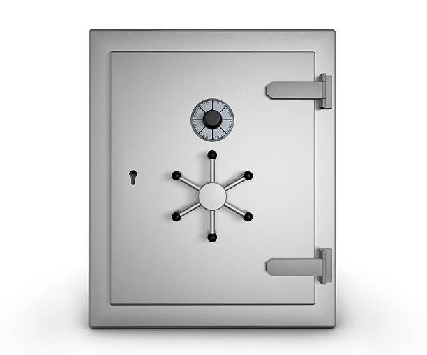 A stainless steel safe on a white background Safe in stainless steel. safes and vaults stock pictures, royalty-free photos & images