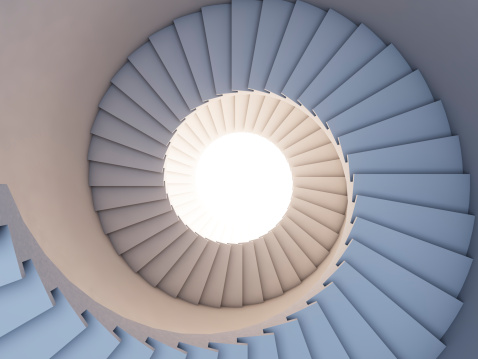A 3d illustration of white spiral stair to the future.
